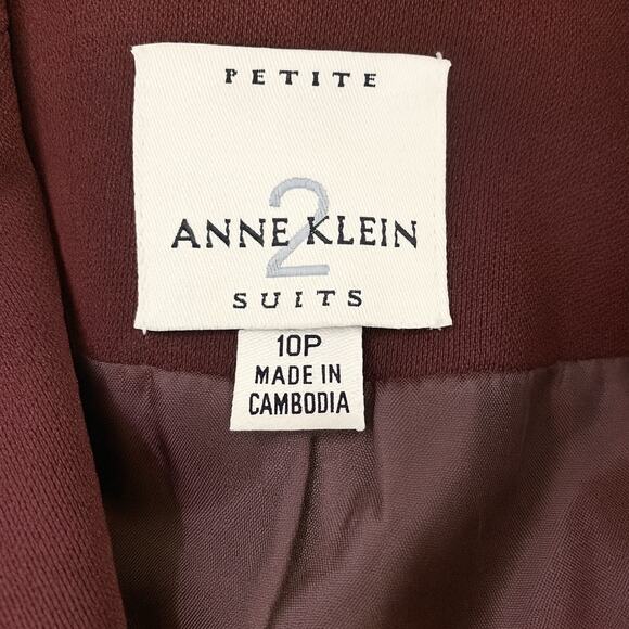 Anne Klein Petite Sz 10P 2-Piece Skirt Suit / Blazer Jacket Burgundy Minimalist - Picture 10 of 10